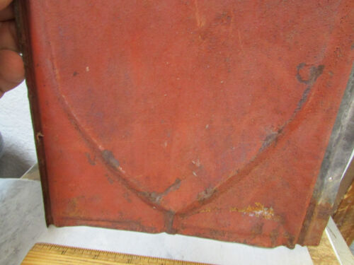 vintage galvanized embossed tin shingle Barn roof, red rusty decor, 14 x 9.25 - Picture 2 of 5