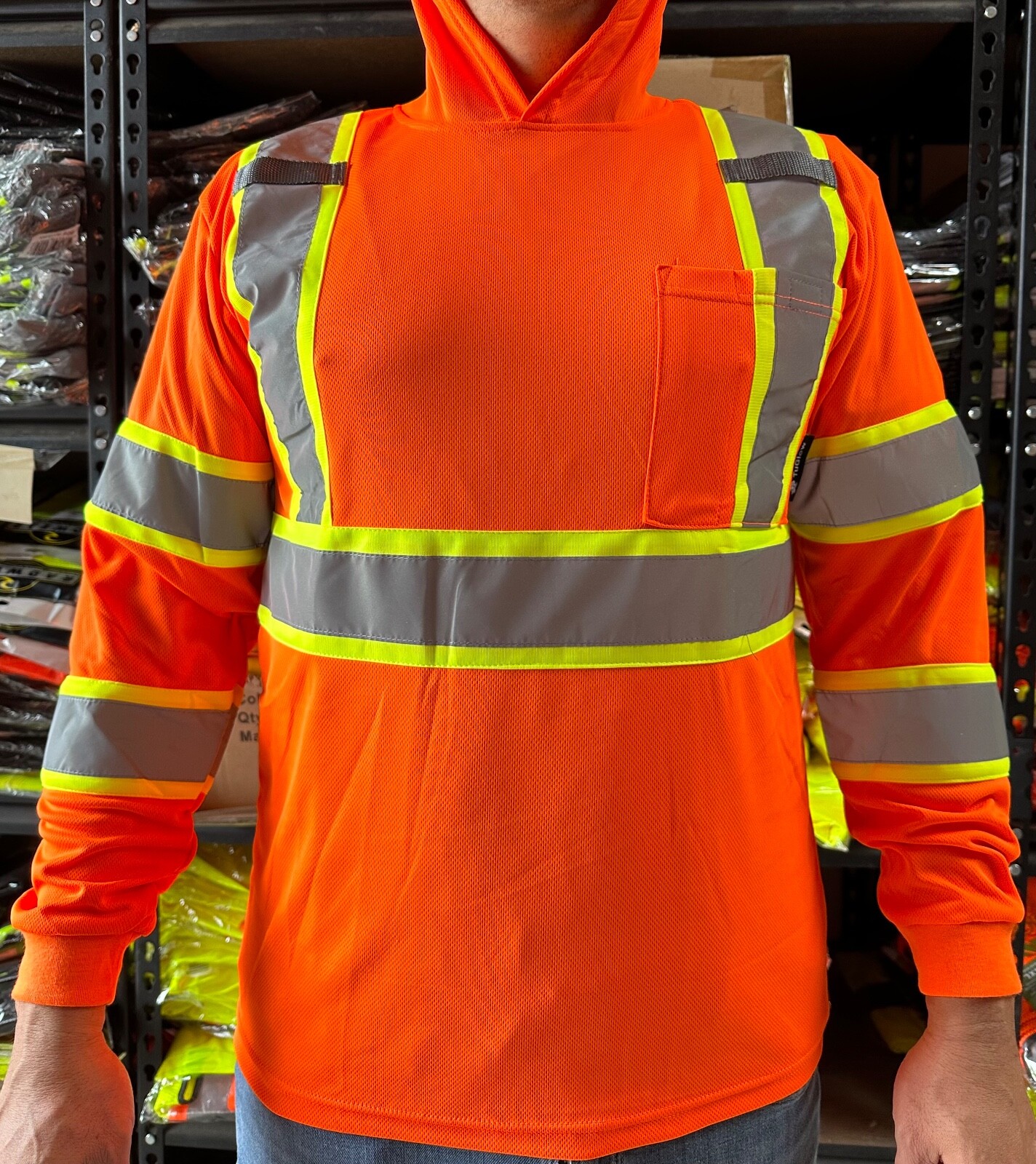 Hoodie Orange High Visibility Safety Shirt  With Reflective Stripes-image