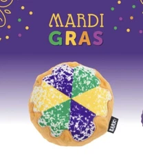 New Bark Box Super Chewer " Mardi Gras King Cake " Dog Toy Mardi Gras Cake Small