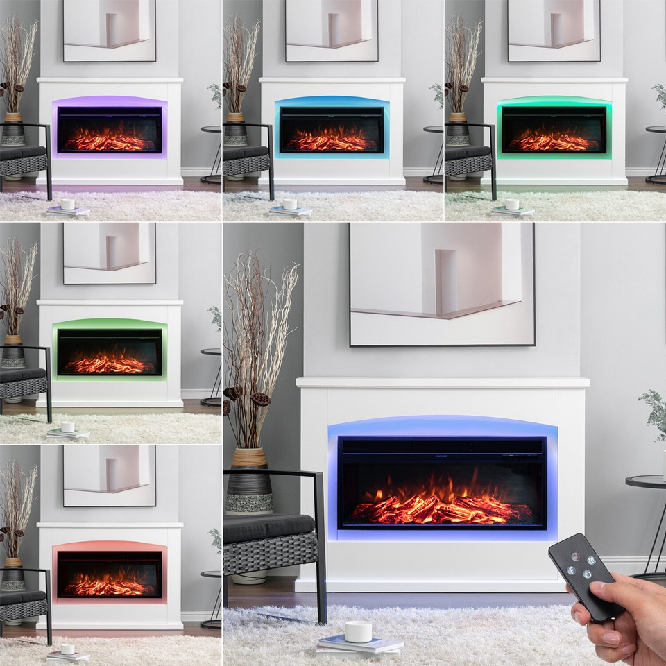 34" Electric Fireplace Mantel Suite LED Farmhouse TV Stand Fire Stove