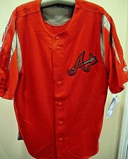 ATLANTA BRAVES UNISEX ADULT LARGE RED & GRAY BUTTON-UP FASHION JERSEY WITH LOGO