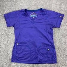Wonderwink Womens Scrub Top Size XS Purple V Neck Pockets Short Sleeve Zipper