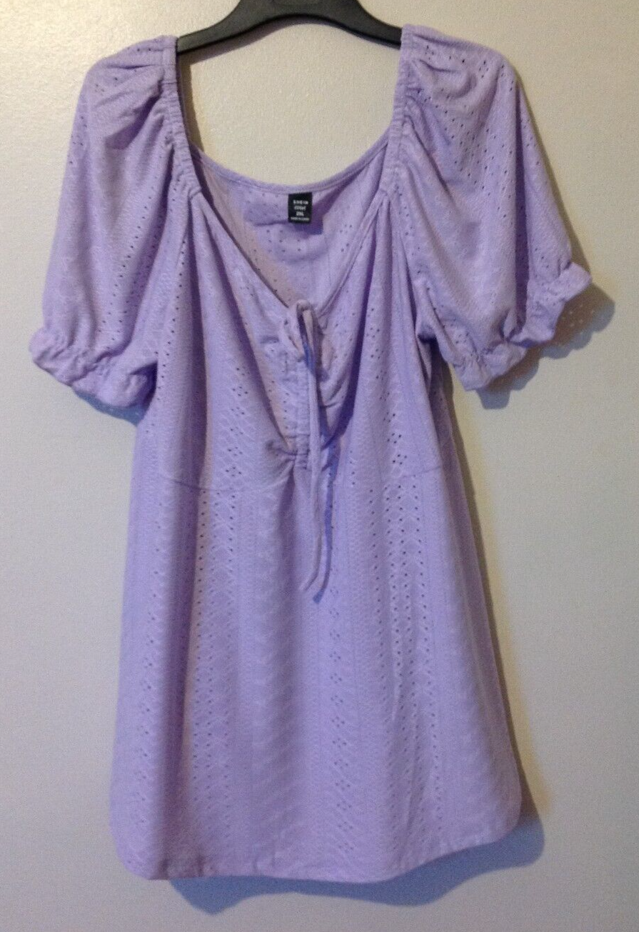 SHEIN Essence Plus Eyelet Embroidery Drawstring Front Tee 2XL 20 Uk NEW Lilac