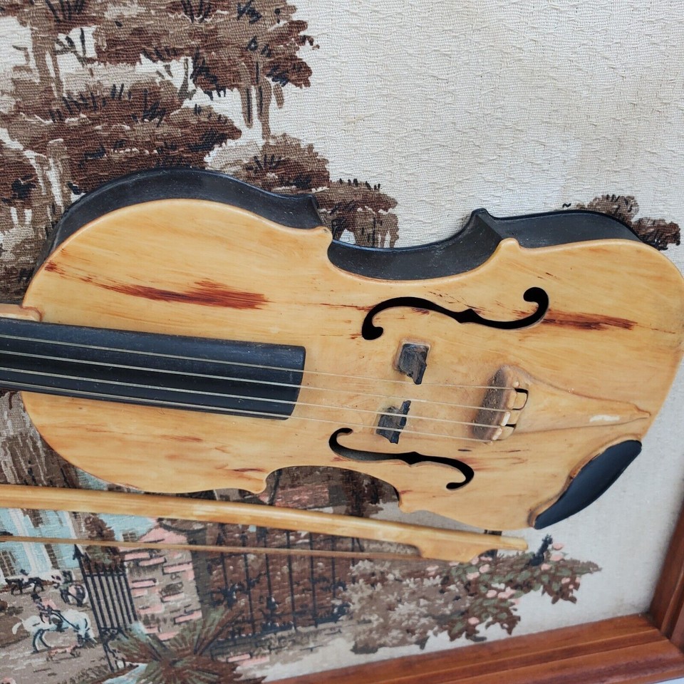 Vintage Colonial School of Music Tapestry w/ Violin on Board Framed ART