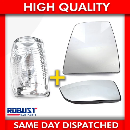 DOOR MIRROR INDICATOR LENS & UPPER + LOWER MIRROR GLASS LEFT FOR FORD TRANSIT