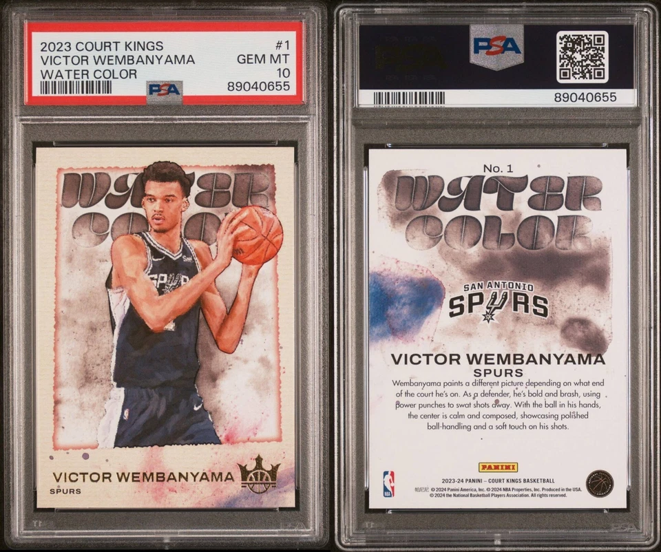PSA 10 VICTOR WEMBANYAMA RC 2023 PANINI COURT KINGS WATER COLOR GEM MINT POP /5! - Image 3 of 3