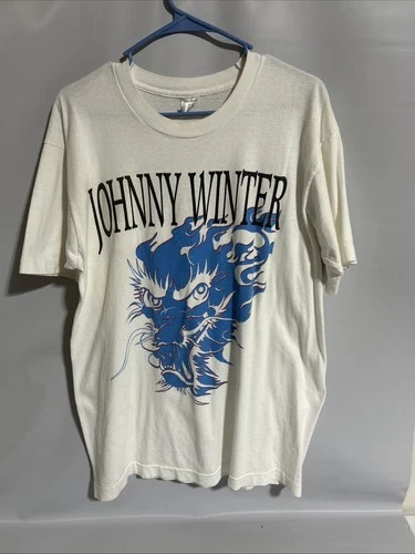 80s Johnny Winter Band Tour Shirt RARE Sz L Dragon T 1980s vintage concert t-shirt, vintage, single stitch, B+ condition