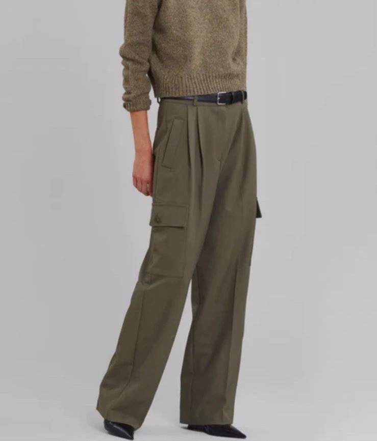 THE FRANKIE SHOP Maesa Pleated Woven Wide-Leg Cargo Pants Sz L