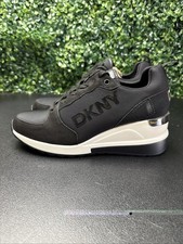 DKNY Cait Wedge Lace-Up Sneakers Womens Size 8M Black Shoes
