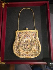 ANTIQUE 1900's PETIT POINT TAPESTRY HANDBAG ART DECO FRAME PURSE. VINTAGE