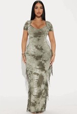 FASHION NOVA- Devin Tye Dye Maxi Dress-Olive Combo SIZE M