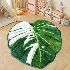 Green Leaf Bathroom Mat Large Monstera Rug Kids Rug Green Leaf Area Mat Non S...