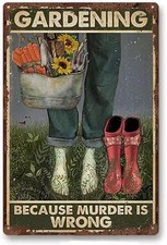 Funny Vintage Tin Garden Sign for Gardener Gift Humorous Retro, 12 x 8 Inch