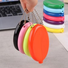Rubber Squeeze Oval Coin Purse  Mini Earrings Rings Storage Box With Chain