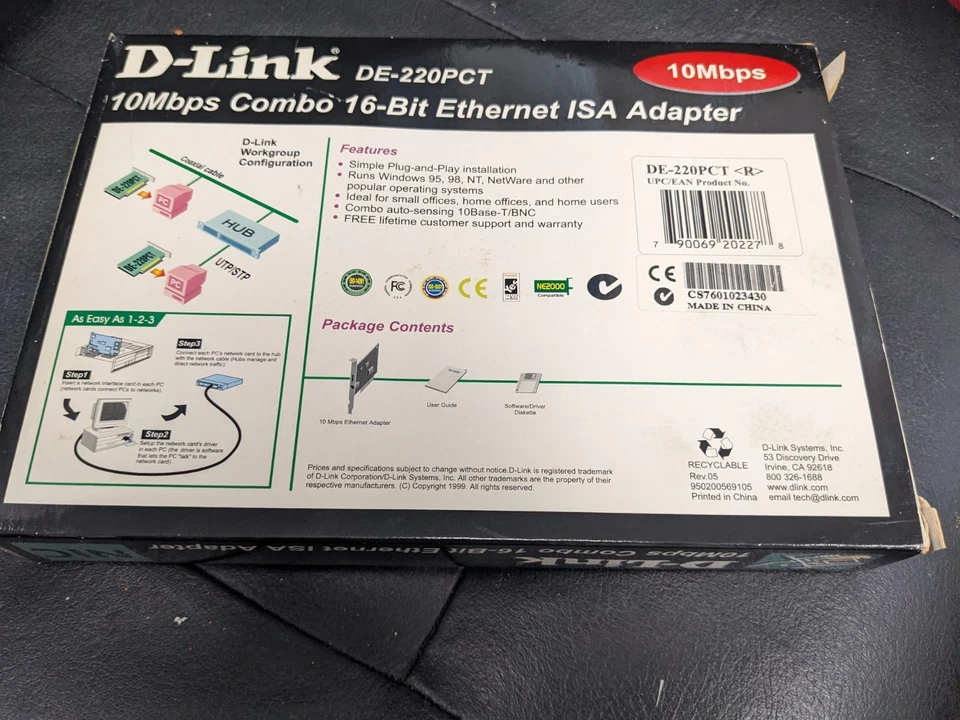 D-Link DE-220PCT 10Mbps Combo 16-Bit Ethernet ISA Adapter MINT - Image 3 of 4