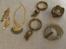 Indian Wedding jewelry Bollywood Lot Bangles Necklace Pendants Gold Tone 7 Pcs
