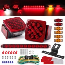 12V Trailer Led Light Kit, 2x Square Led Stop Turn Tail Brake License Plate Runn