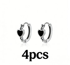 2pack Women/Girl Gift Earrings - Retro Black Heart Small Hoop Huggies