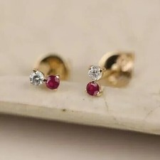 2 Ct Round Cut Simulated Red Ruby Pretty Stud Earrings In 14k Yellow Gold Plated