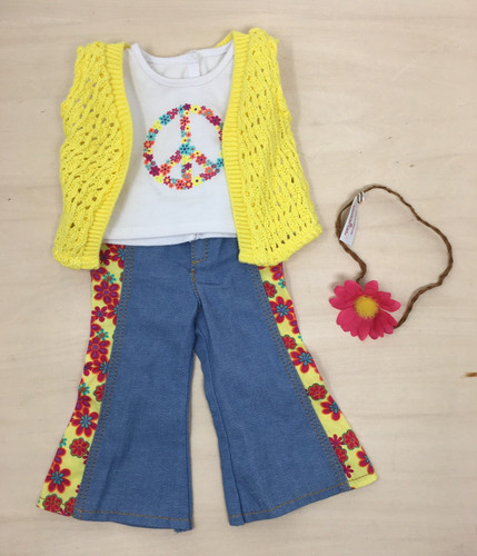 American Girl Doll Julie  Beforever Meet Outfit Jeans Yellow Crochet Vest Top