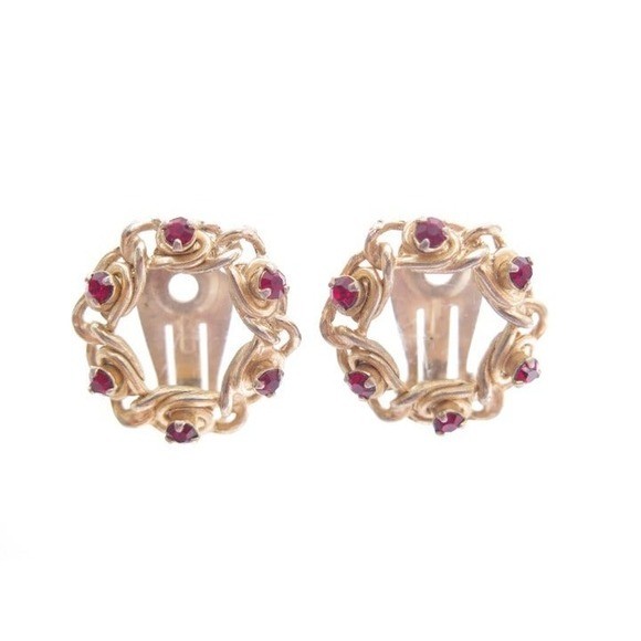 Vintage Signed "KRAMER" ruby red rhinestone gold … - image 1