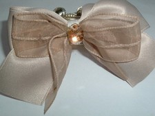 2 SIDED TAN SILK BOW JEWELED HAIR CLAW CLIP NWT