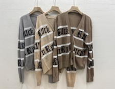 Women Zadig & Voltaire V-neck Contrasting Knit Long Sleeve Cardigan Top