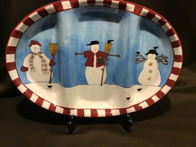 Beautiful Sukura By Debbie Mumm Snowman Lg 17.25'' x 12'' Oval 3 Section Platter