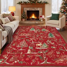 Christmas Area Rug 5x7 Red Washable Rugs for Living Room, Soft Non-Slip Chris...