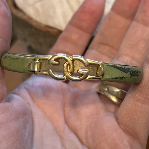 Bracciale Gucci Vintage Pelle di Serpente Placcato Oro 24 KT - ITALIA - Verde Oliva - Foto 9 di 9