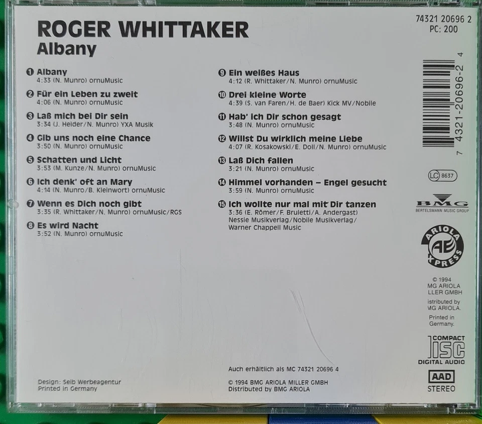 Roger Whittaker - Albany - Schlager CD - BMG Ariola - Bild 2 von 3