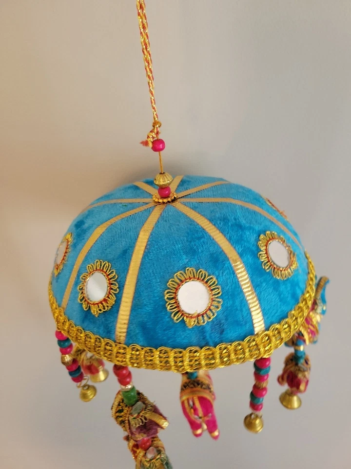 Hecho a mano estilo indio buena suerte elefante paraguas móvil colgante de pared decoración boho Foto 4 de 4