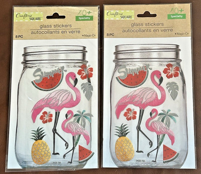 NEW Crafters Square Glass Stickers lot of 2 flamingo pineapple watermelon 8 pc