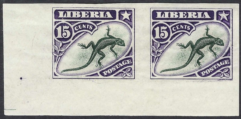 Liberia # 105 Mint Imperf Margin Pair 1906 Issue Lizard SCARCE!