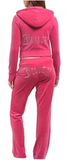 JUICY COUTURE Large Watermelon Red Velour 2 Pc Tracksuit w Rhinestones Y2K