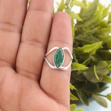 Marquise Green Emerald Stone Sterling Silver May New Band Sister Statement Ring