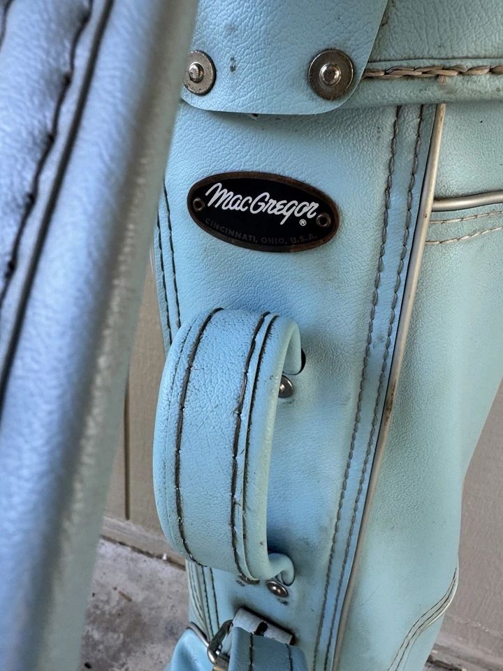 Bolsa de golf MacGregor de cuero vintage de los años 70 con fundas a juego - azul bebé Foto 2 de 4