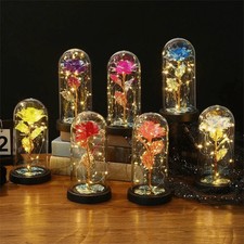 Light Up Flower Rose in Glass Dome Forever Flower Gifts Birthday Gift For Women