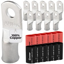 SELTERM 10pcs 2 Awg 1/4" Stud Battery Lugs Ring Terminal Connectors  wit...