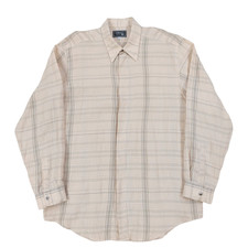 Versace Classic V2 Linen Shirt Mens 42/16.5, Made In Italy, Tan Plaid, Vintage