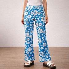 ASOS DESIGN Hipster Bengaline Flare Pants in Blue Hawaiian Floral Size 10 US