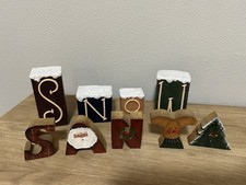 Christmas Decor Shelf Sitters VTG 90  s Hand-painted Wooden SANTA Resin SNOW