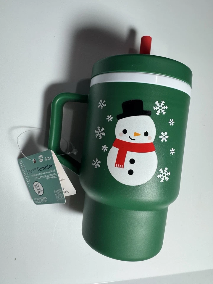 Infantino My First Vaso Nuevo con Etiquetas Verde Muñeco de Nieve Taza Silicona Paja Entrenamiento Taza Foto 2 de 4