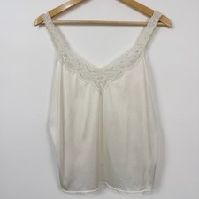 Vintage 90s Y2K Vanity Fair Semi Sheer Nylon Lace Camisole Slip Top Ivory Large