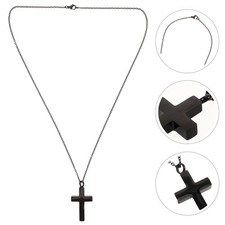 Stainless Steel Memorial Urn Necklace Black Cross Cremation Ashes Pendant