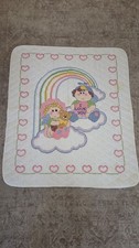 Vtg Rainbow Baby Quilt Blanket Wall Hanging Hand Made Cross Stitched