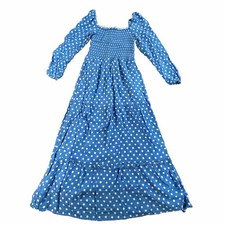 Anthropologie Dolan blue polka dot Smocked long sleeve Midi Dress women’s Medium