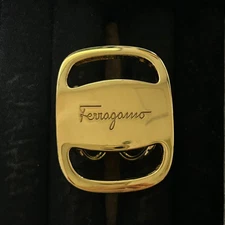 Ferragamo Gancini Gold Silk Scarf Ring Designer Jewelry Used