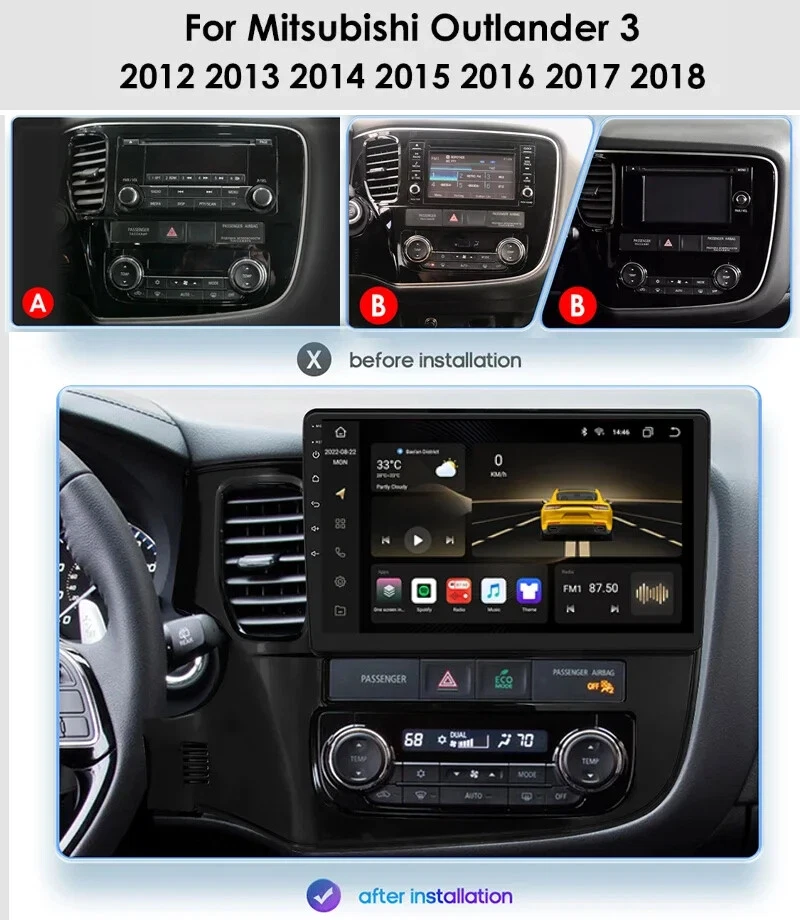 8 Core Car Radio for Mitsubishi Outlander 3 GF0W GG0W 2012 - 2016 2017 2018 WIFI - Image 2 of 4