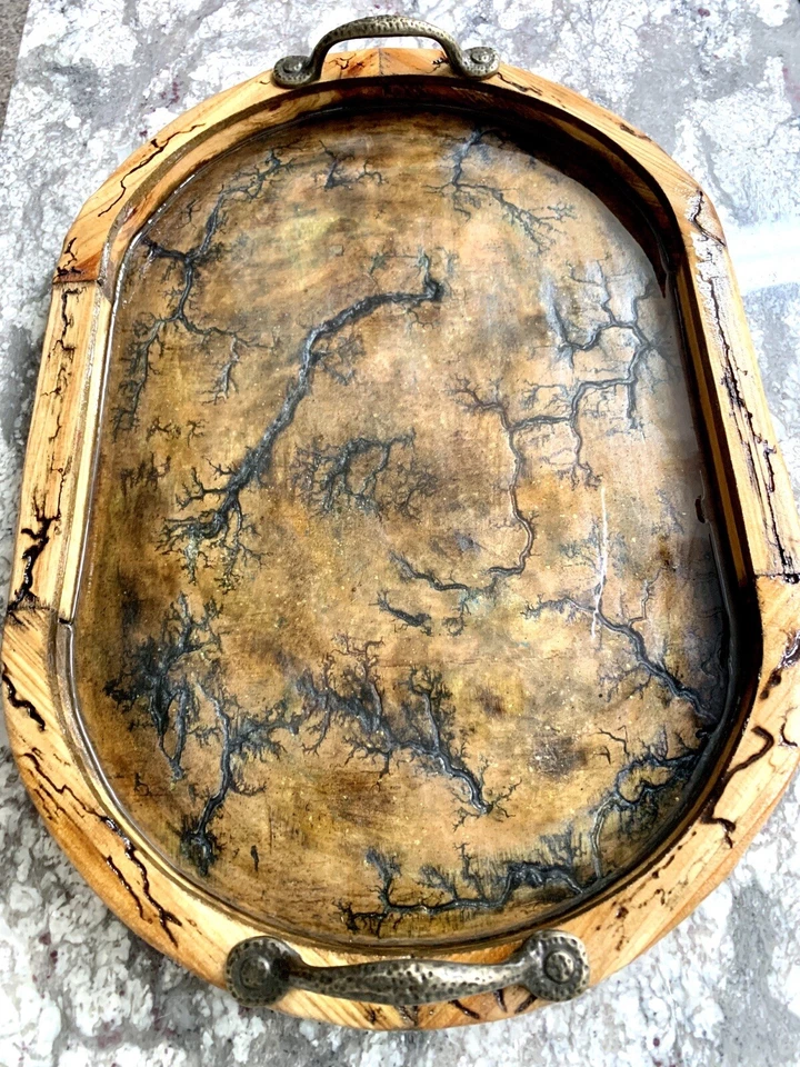 HOMEMADE Rustic Serving Tray with HIGH VOLTAGE Lichtenberg fractal designs - Image 3 of 4